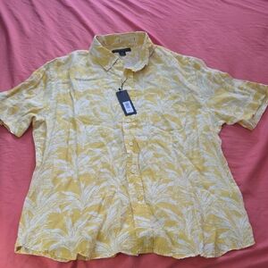 Banana Republic 100% Fine Linen Tropical Yellow Palm Print Men's Shirt